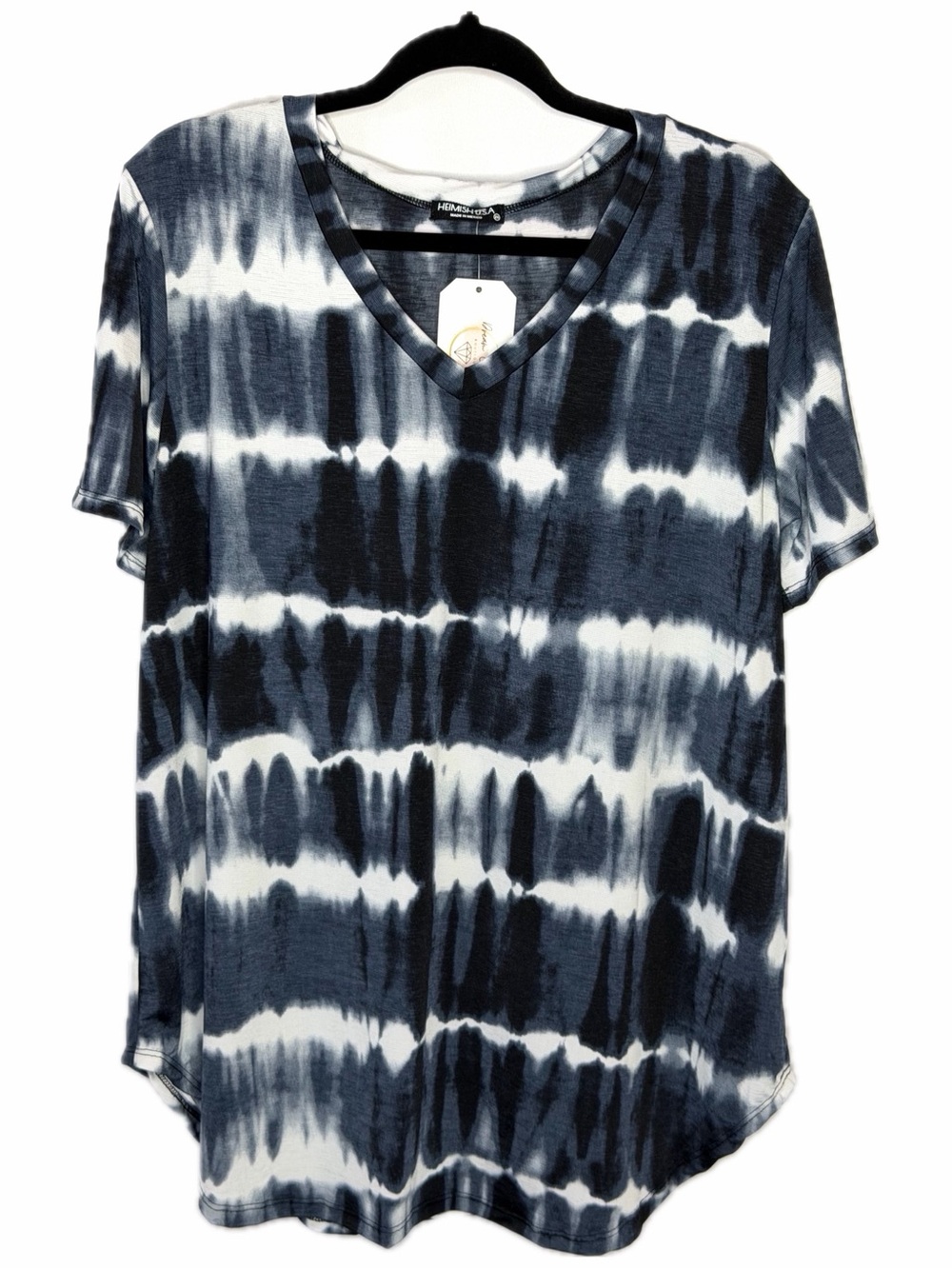 HEIMISH USA Navy and White Tie-Dye V-Neck Short Sleeve Tee 2X